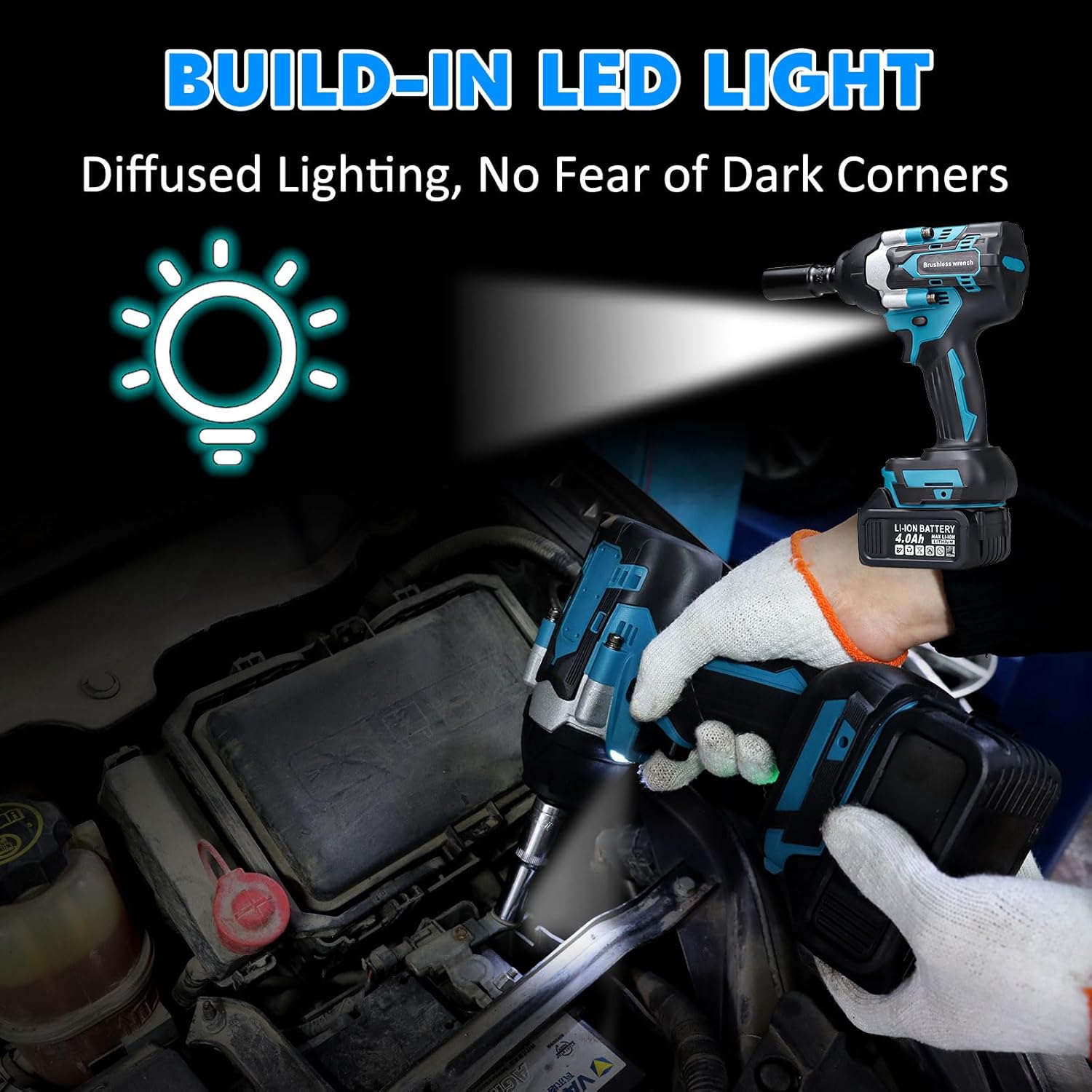 Cordless Impact Wrench 1/2 inch, High Torque 600 Ft-lbs(800N.m) Brushless Impact Gun, 3300RPM w/2x4.0 Battery, 4 Sockets,1 Extension Rod,1 Charger, 21V High Torque Power Impact Driver for Car Home