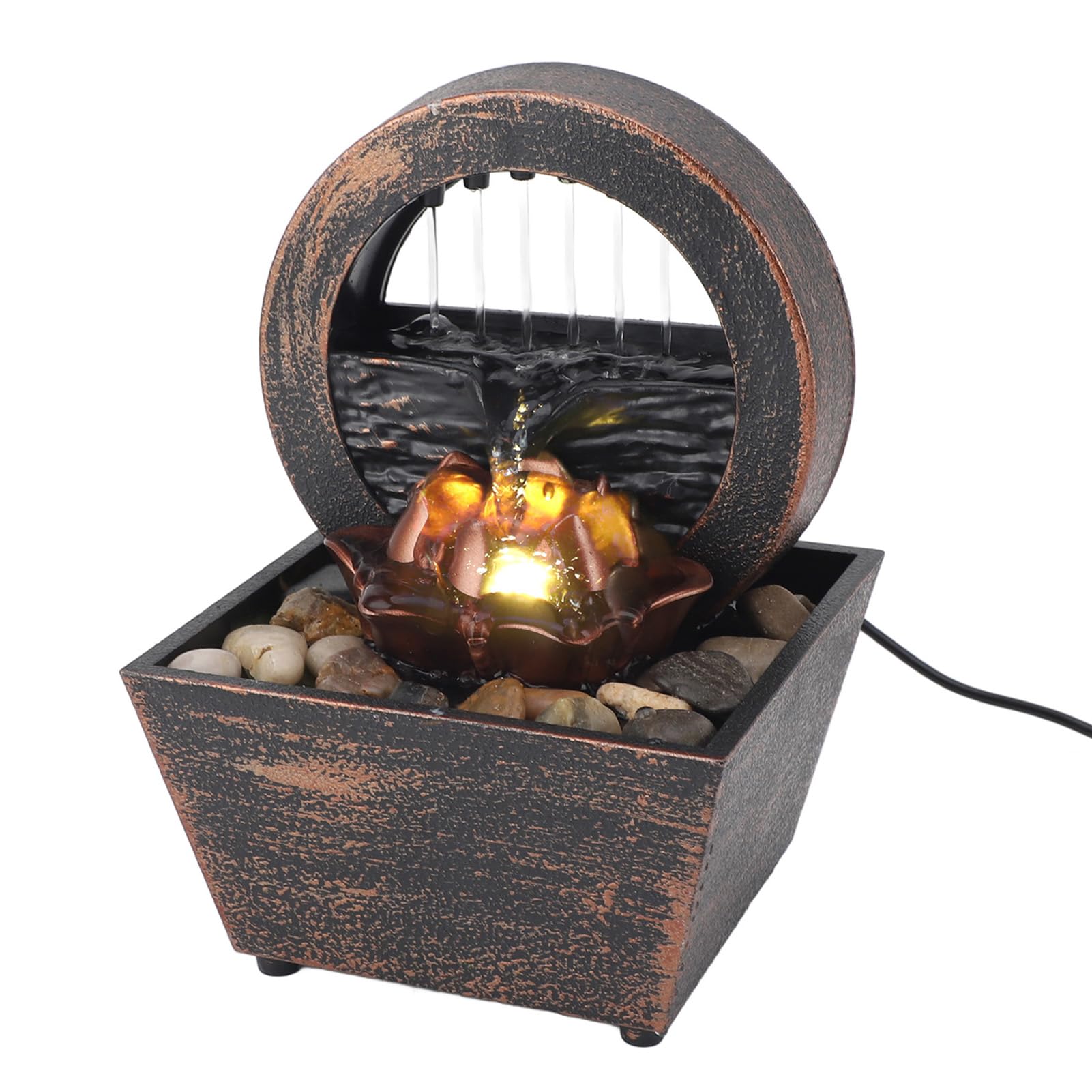 Jiawu Tabletop Fountain, USB Tabletop Water Fountain with LED Lights, Desktop Fountain Ornaments, Tabletop Waterfall Meditation Fountain Waterflow Fountain for Living Room Office Home