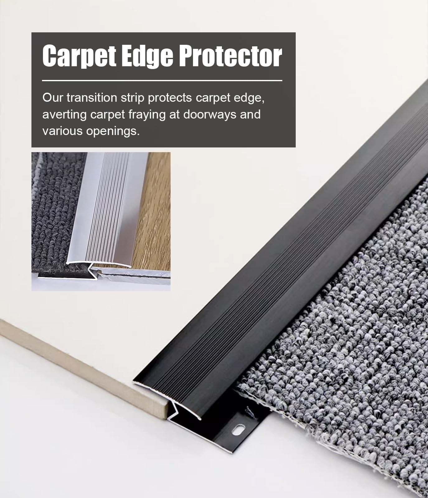Vibeo Barre de Seuil Bande de Transition Antidérapante en Métal pour Moquette, avec Crochets À Ardillons, Protection de Bordure de Moquette, Moquette et Parquet(Black)