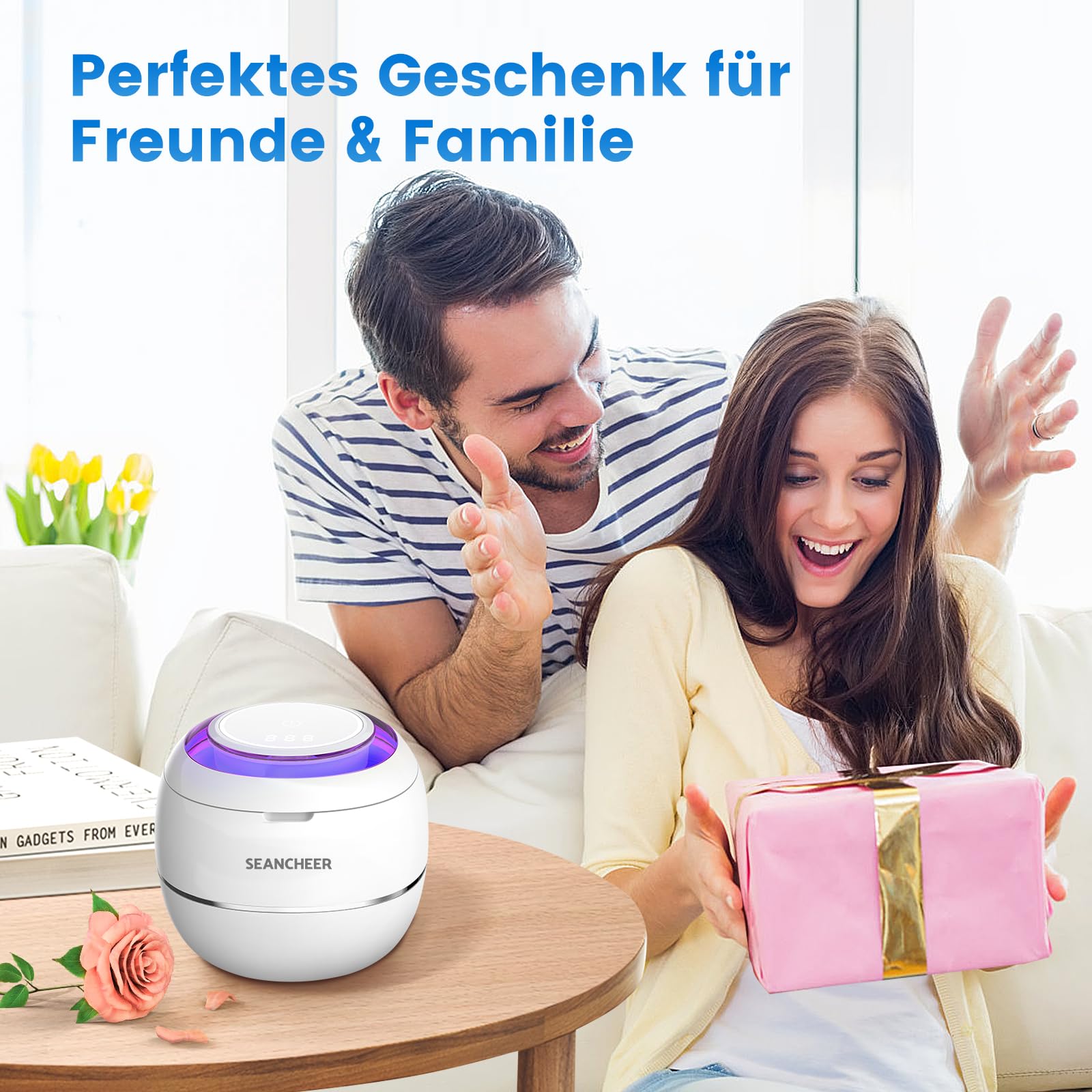 SEANCHEER Ultraschallreinigungsgerät 48000Hz Ultraschallreiniger 180ML | Ultrasonic Cleaner mit UV Lampe Ultraschallbad für | Zahnersatz | Retainer | Aligner | Prothesen | Zahnschiene | (Weiß)