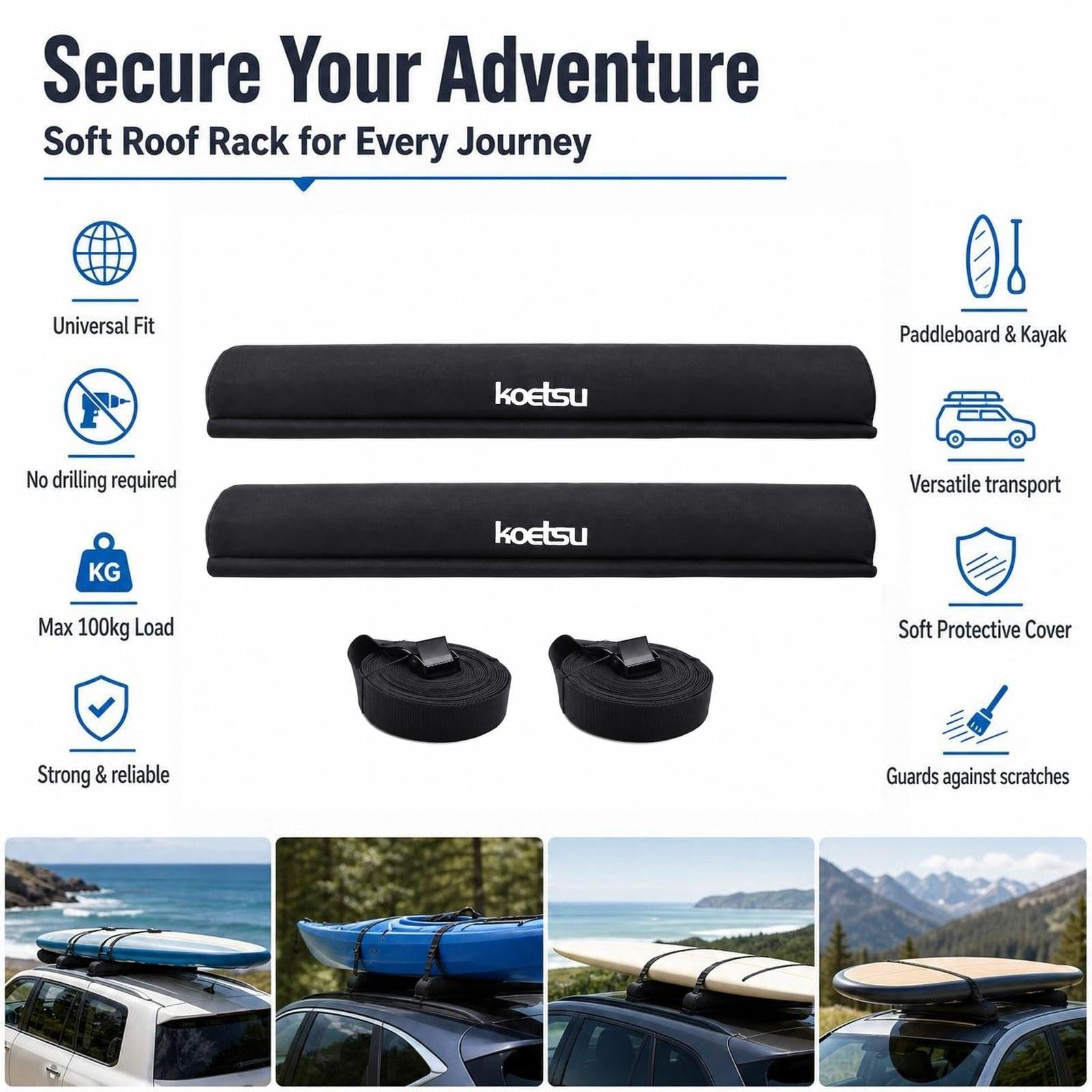 2 Pezzi Protezioni Barre Tetto Auto Cuscinetti Porta Kayak Surf Tavola Materiale Oxford Resistente Universal Adatto Trasporto Attrezzatura Sportiva