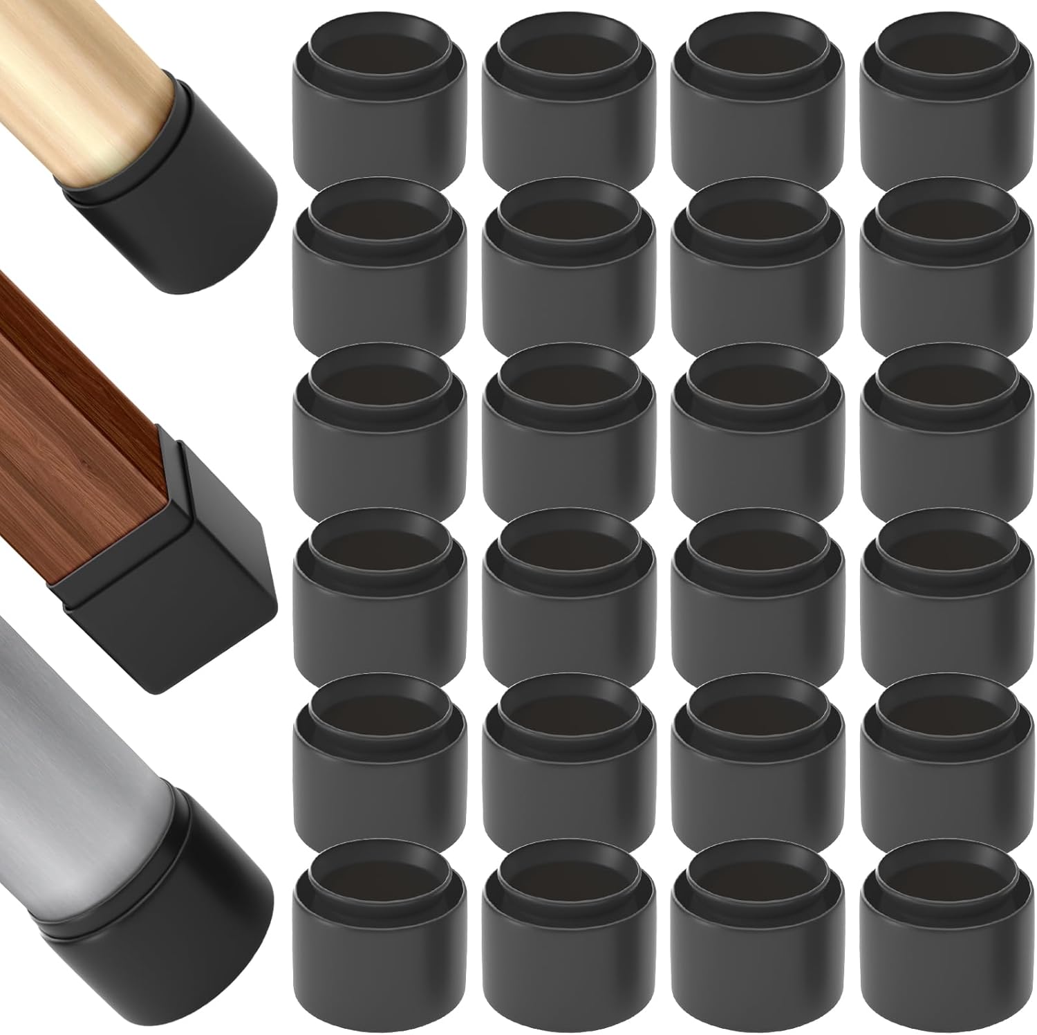 HOMMAND Chair Leg Floor Protectors, 24 Pcs Black Silicone Chair Leg