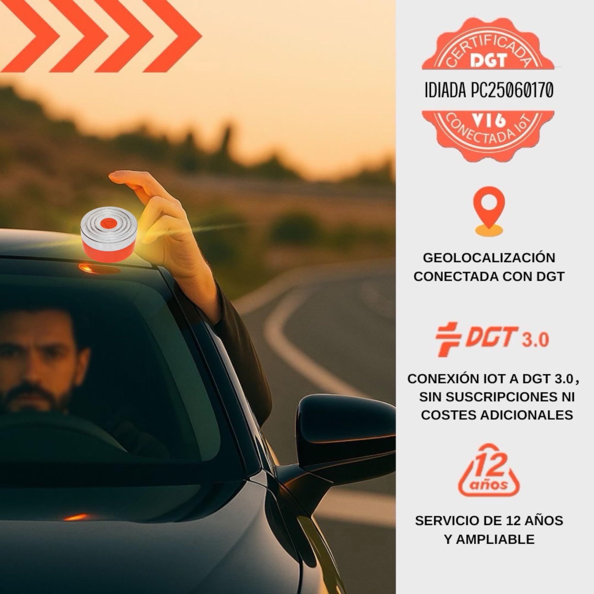 Baliza V16 de Emergencia DGT 3.0, Conectada con Geolocalización, Homologada, IP54, Visibilidad 1km, Datos hasta 2038, Blanco (LUZ-V16-GLEKO-2 PCS.)