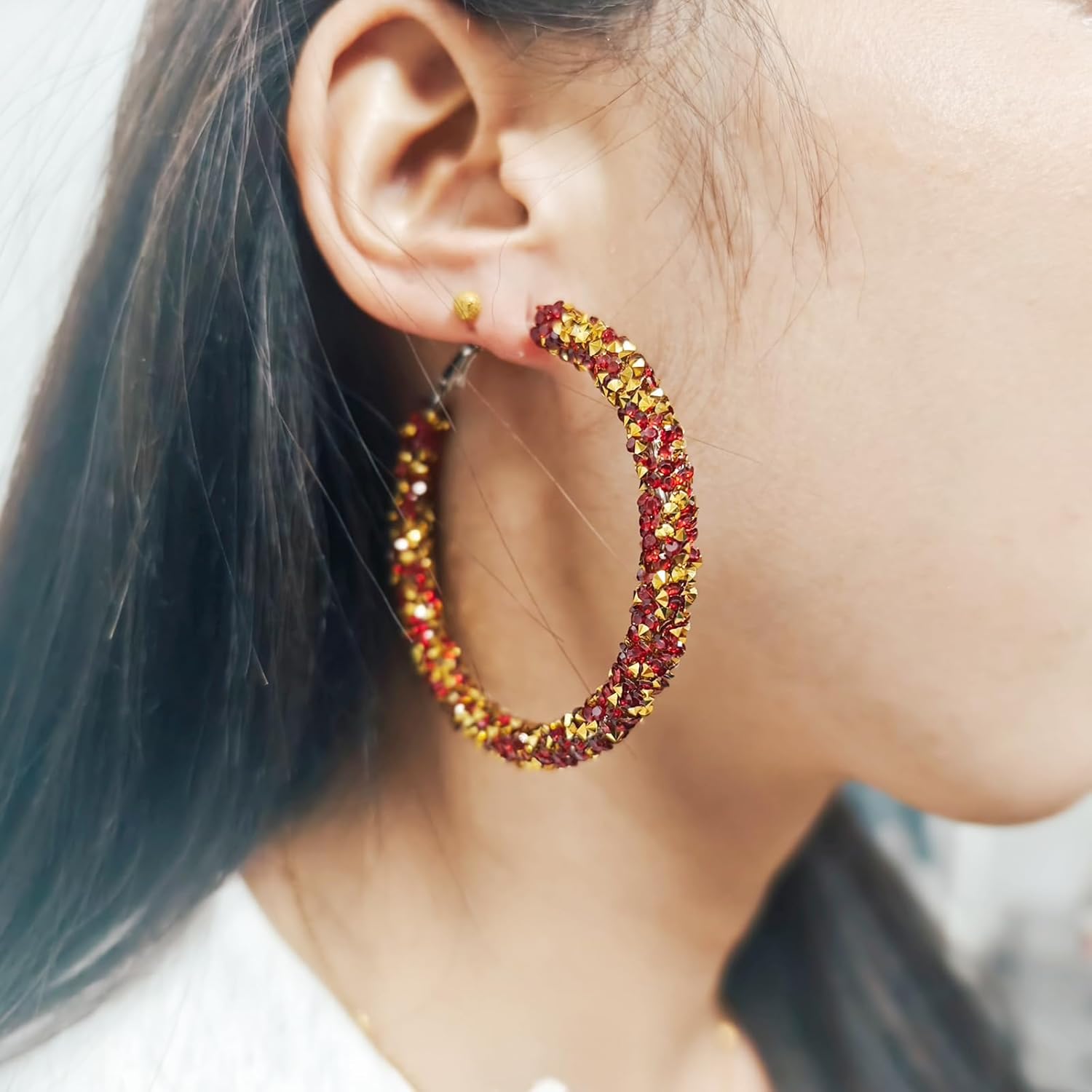 Rhinestone Hoop Earrings for Women Big Hoop Earrings Prom Dresses Earrings - Image 5