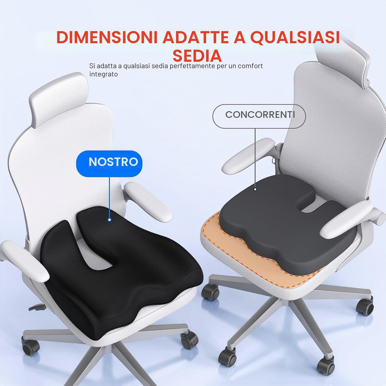 Benazcap Cuscino del Sedile, Cuscino Sedia Ufficio Coccige,Cuscino Memory | Ergonomico per Ufficio e Auto, Sollievo dal Dolore Sciatico,Foam con Fodera Lavabile, Supporto Lombare per Sedute Lunghe