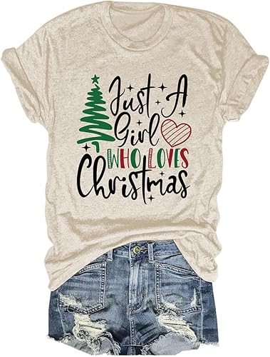 Camisetas de Navidad para mujer, lindas camisetas gráficas de árbol de Navidad, camiseta de manga corta con cuello redondo y cuello redondo