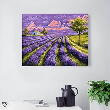 ☆ラベンダー畑と赤い屋根の家・肉筆油彩画・F6キャンバス