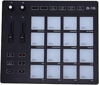 Asixxsix MIDI Controller Strike Pad, 16 Color MIDI Drum Pad Beat, MIDI Pad Controller with 16 Drum Pads 2 Assignable Fader...