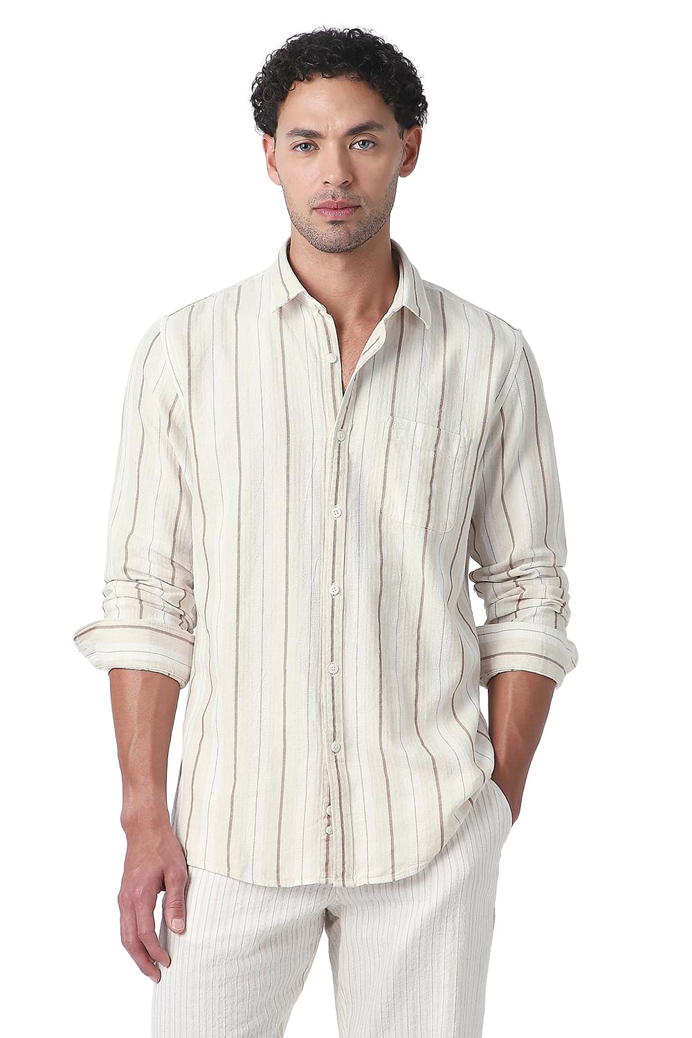 peter england Men's Cotton Linen Blend Shirt | Subtle Stripes | Full Sleeves-picture-31