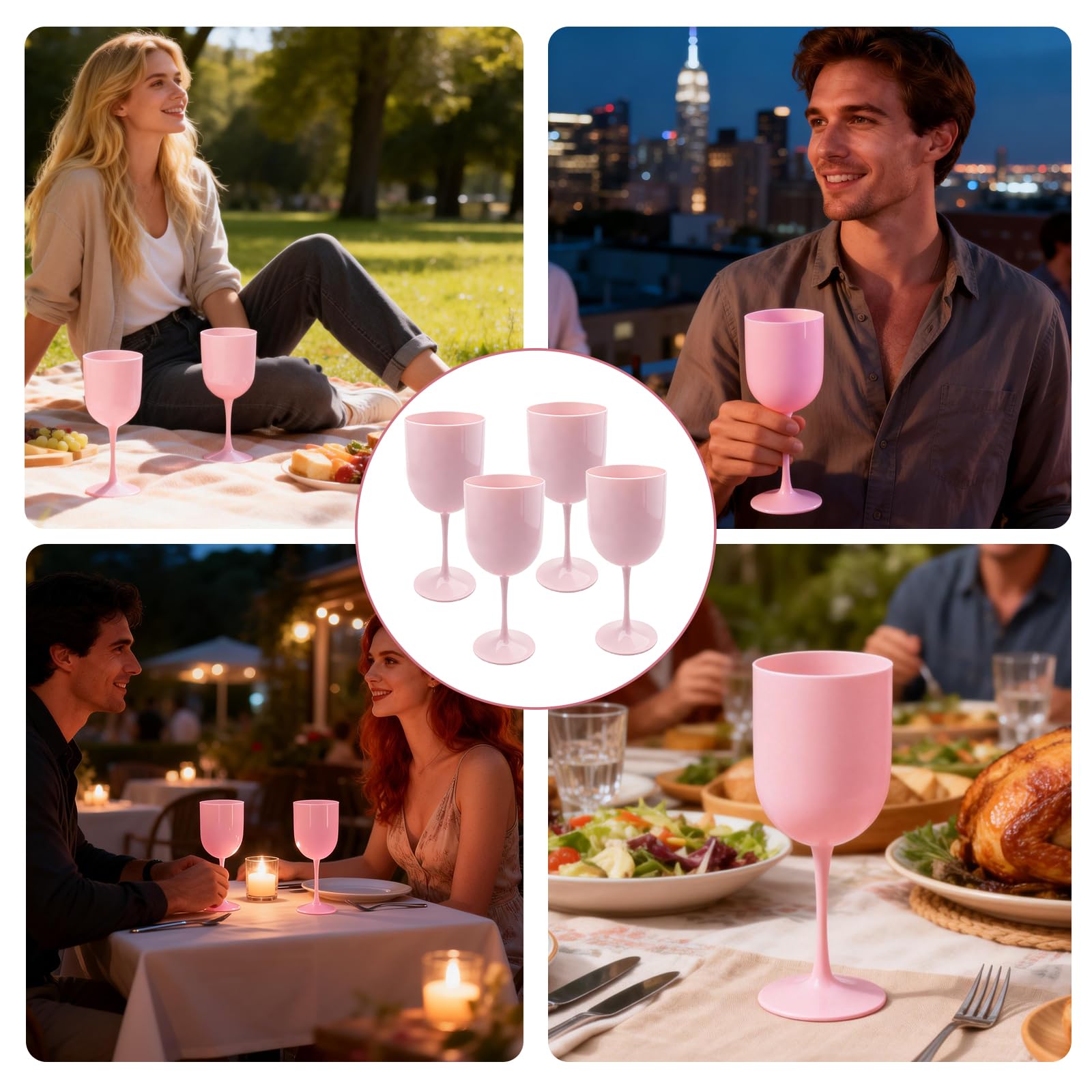 4 bicchieri da vino riutilizzabili, 480 ml, in plastica, 84 mm, in plastica, per eventi, feste, picnic, campeggio, infrangibili