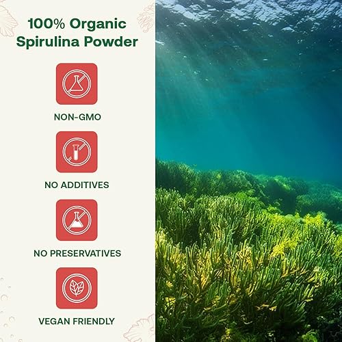 Miniatura 4 de Polvo de espirulina orgánica de 8 onzas, sin OMG, sin gluten, vegano, proteína a base de plantas, rica en hierro, espirulina en polvo para batidos
