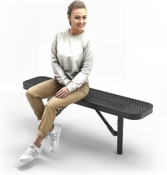 Heavy-Duty Outdoor Metal Bench, Thermoplastic-Coated, Inground, Weatherproof, Commercial-Grade for Parks, Gardens, Patios, Stores & More (4 Ft - Inground, Black)