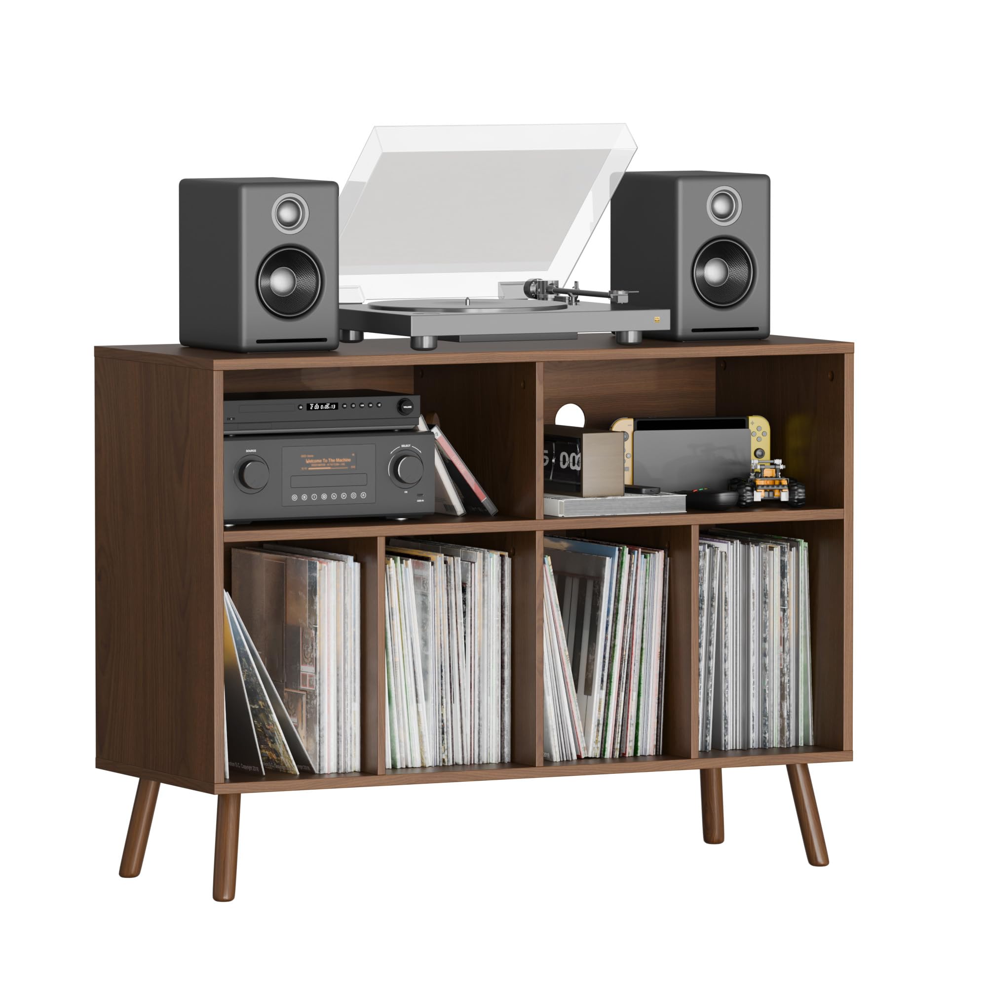 Plattenspieler-Ständer mit Schallplattenaufbewahrung, Vinyl-Plattenregal mit Präsentationsfläche, Schallplattenständer für bis zu 350 Alben, Musikzimmer und Wohnzimmer (Braun)