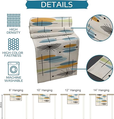Miniatura 7 de Camino de mesa de 90 pulgadas de largo de mediados de siglo geométrico Abstact Lotus Orange Aqua Cotton Line Camino de mesa para interiores y