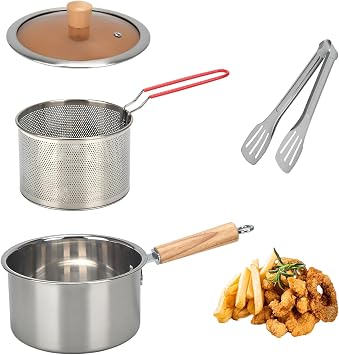 2.5L Deep Fryer Pot with Basket, 304 Stainless Steel Small Deep Fryer