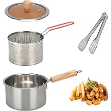 2.5L Deep Fryer Pot with Basket, 304 Stainless Steel Small Deep Fryer with Lid Round Frying Pan for Kitchen Cooking Frying French Fries, Chicken Wings, Fish, Shrimp