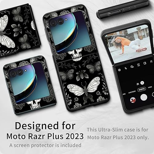 Vista 219 de Funda para Motorola Moto Razr Plus 2023 con protección de pantalla, cubierta trasera de policarbonato duro delgada y ultrafina con patrón de estante