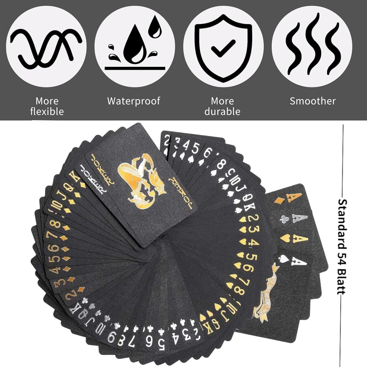 XINGZHE Deck of Cards Waterproof Playing Cards Smooth Durable Cool Plastic Poker Cards for Outdoor Camping Pool Beach Casino Poker Card Games – Splashproof & Washable Stocking Stuffers for Men Black