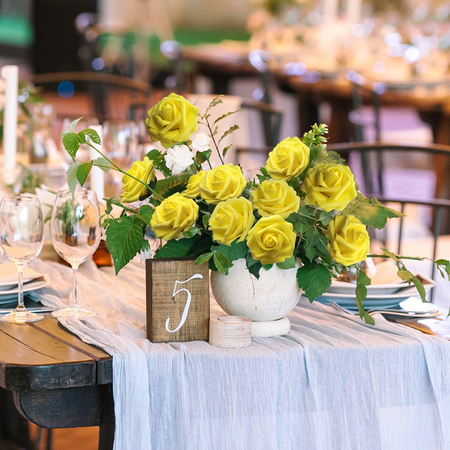 JOYLEX Artificial Flowers Realistic Roses, 25pcs Real Looking Fake Roses with Stem for DIY Wedding Bouquets Centerpieces Bridal Shower Party Home Romantic Decorations (Yellow) - Image 4