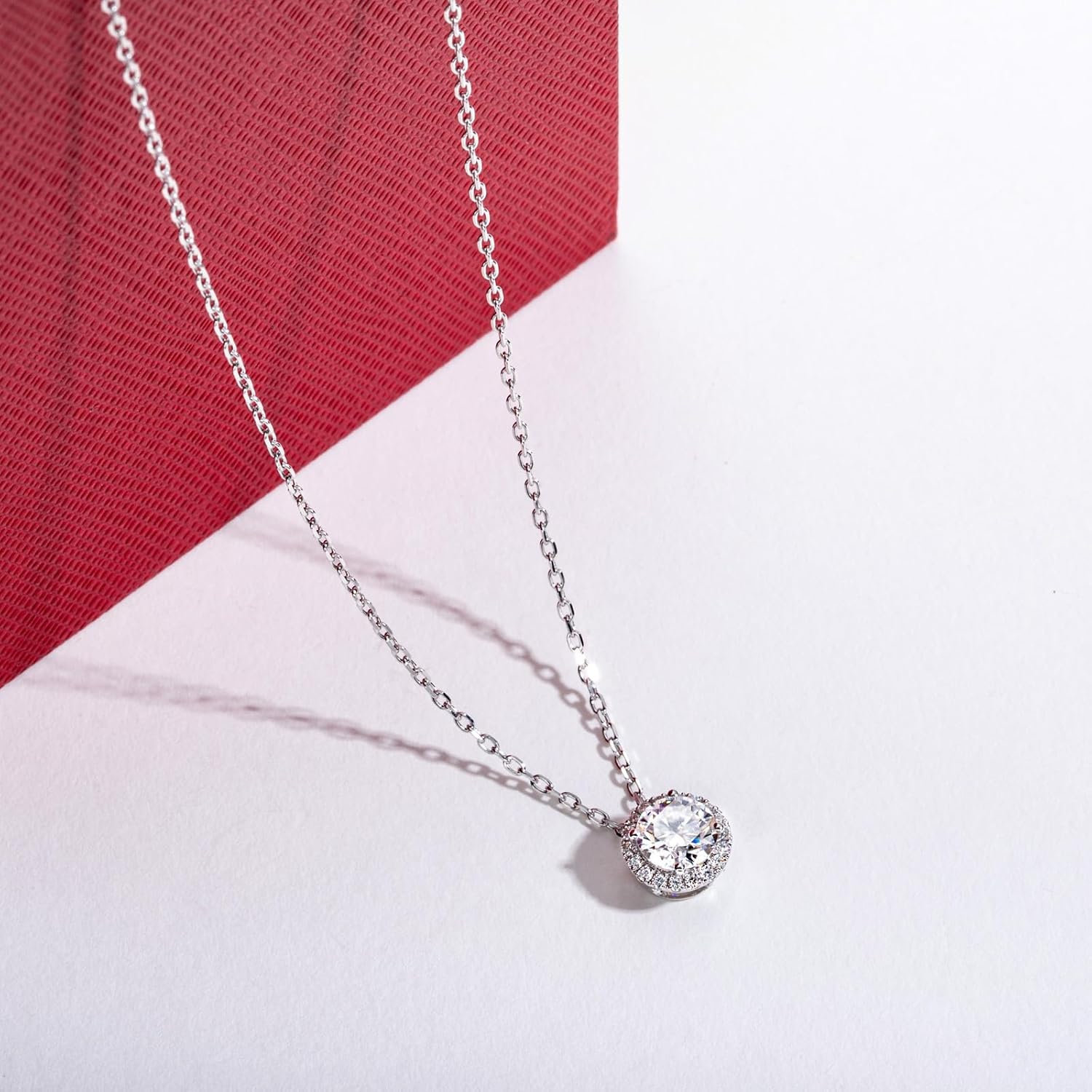 14K Solid White Gold Halo Pendant Necklace, 1 Carat D Color & Flawless Moissanites, 40+2+3mm Adjustable Sterling Silver Chain - Image 7