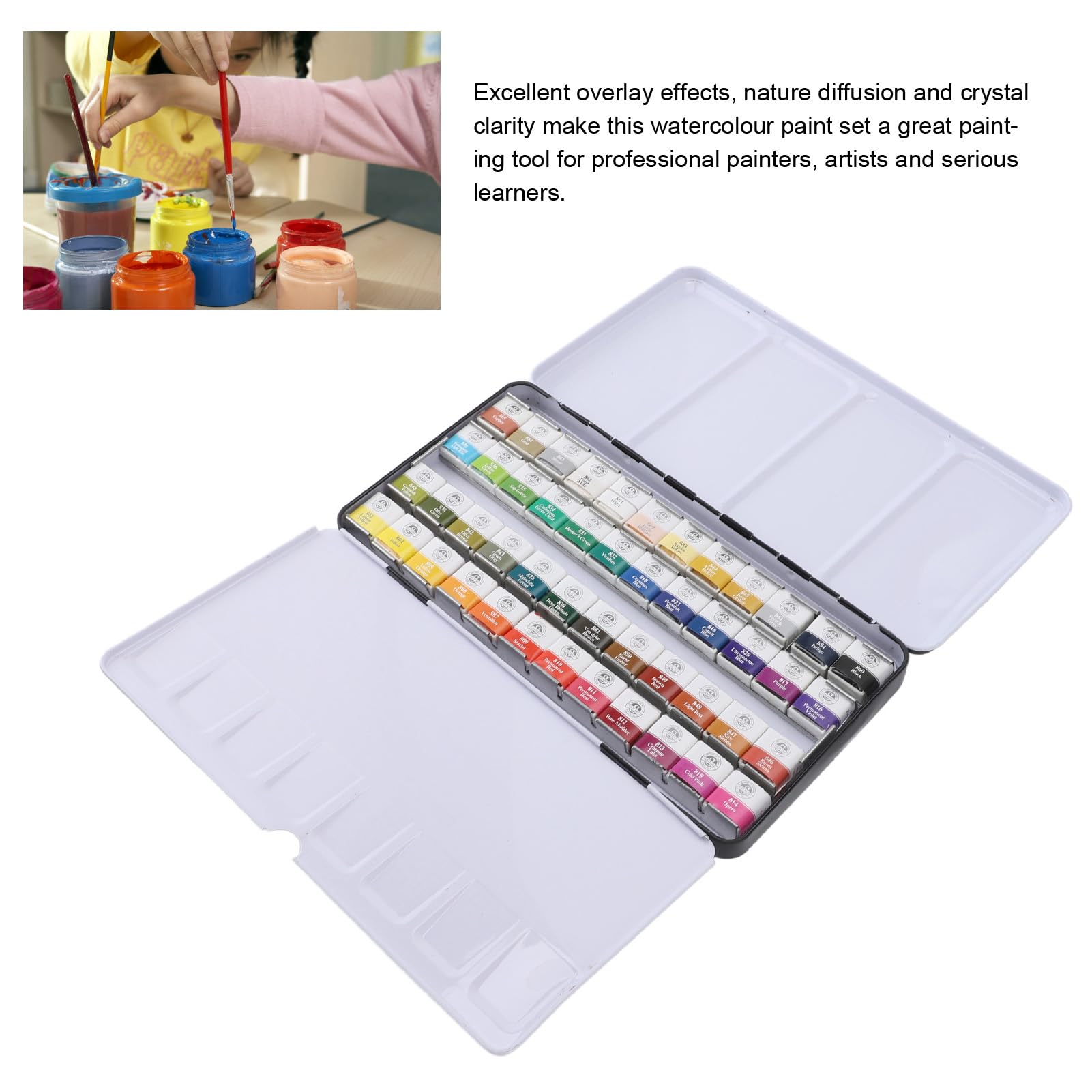Fdit Set di Vernici Ad Acquerello Professionale, Kit Ad Acquerello Solido con Scatola di Ferro Portatile per gli Studenti di Artisti (48 colori)