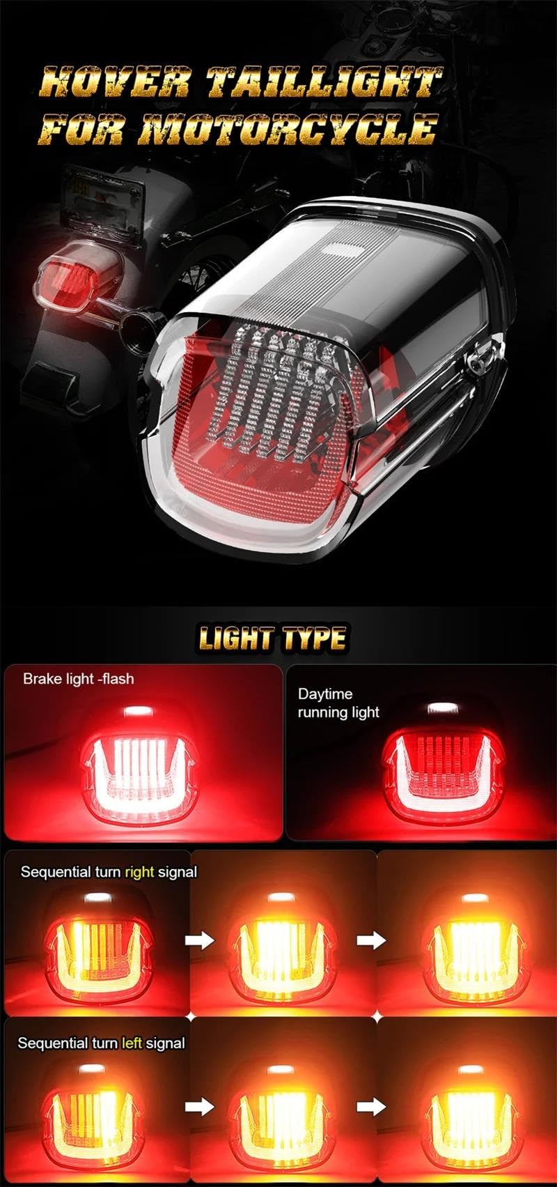 Luz Trasera De Freno Led Motocicleta Para Harley Para Touring Para Electra Para Glide Road Para Softail Sportster XL883 XL48 Para Dyna FLD Para Fat Boy(Claro)