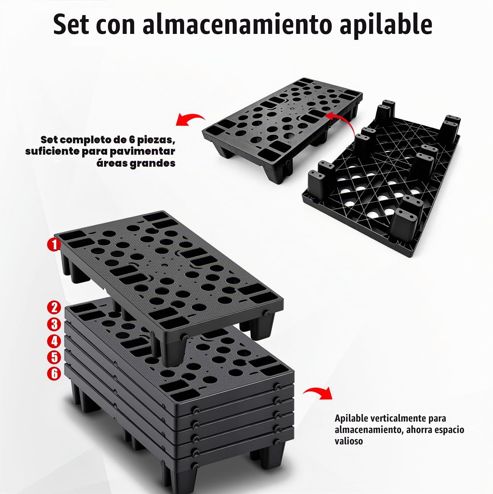 6 palés de plástico HDPE, apilables, palés industriales con conexión de clic, palé ligero resistente al agua, para interior/exterior, para supermercado, sótano, garaje, almacén (50 x 30 x 10 cm)