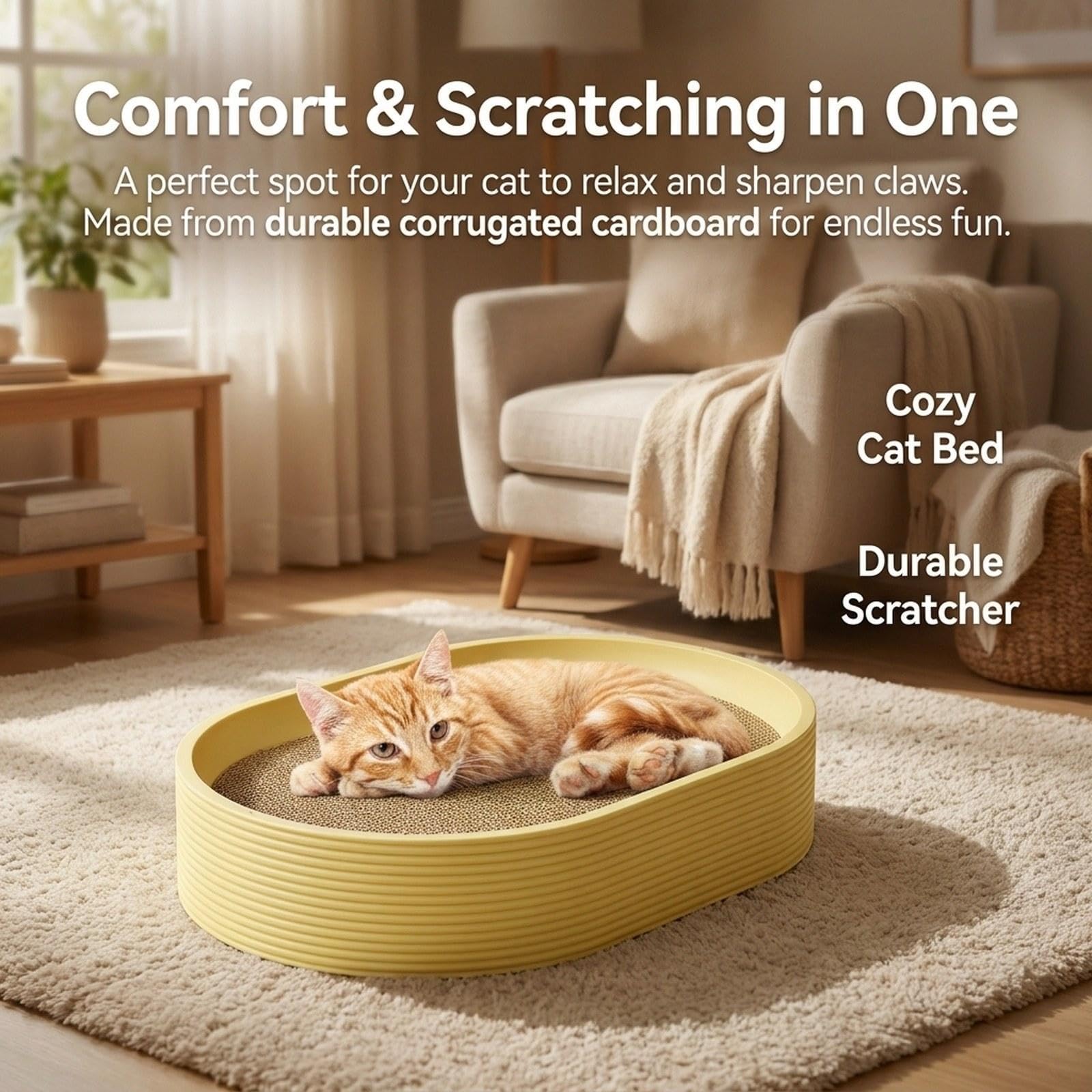 Katzenkratzbett, Kratzbrett, Lustiges Indoor Zubehör, Ersatz Schlafplatz für Kleine Und Mittelgroße Katzen Und Kätzchen, Gelb