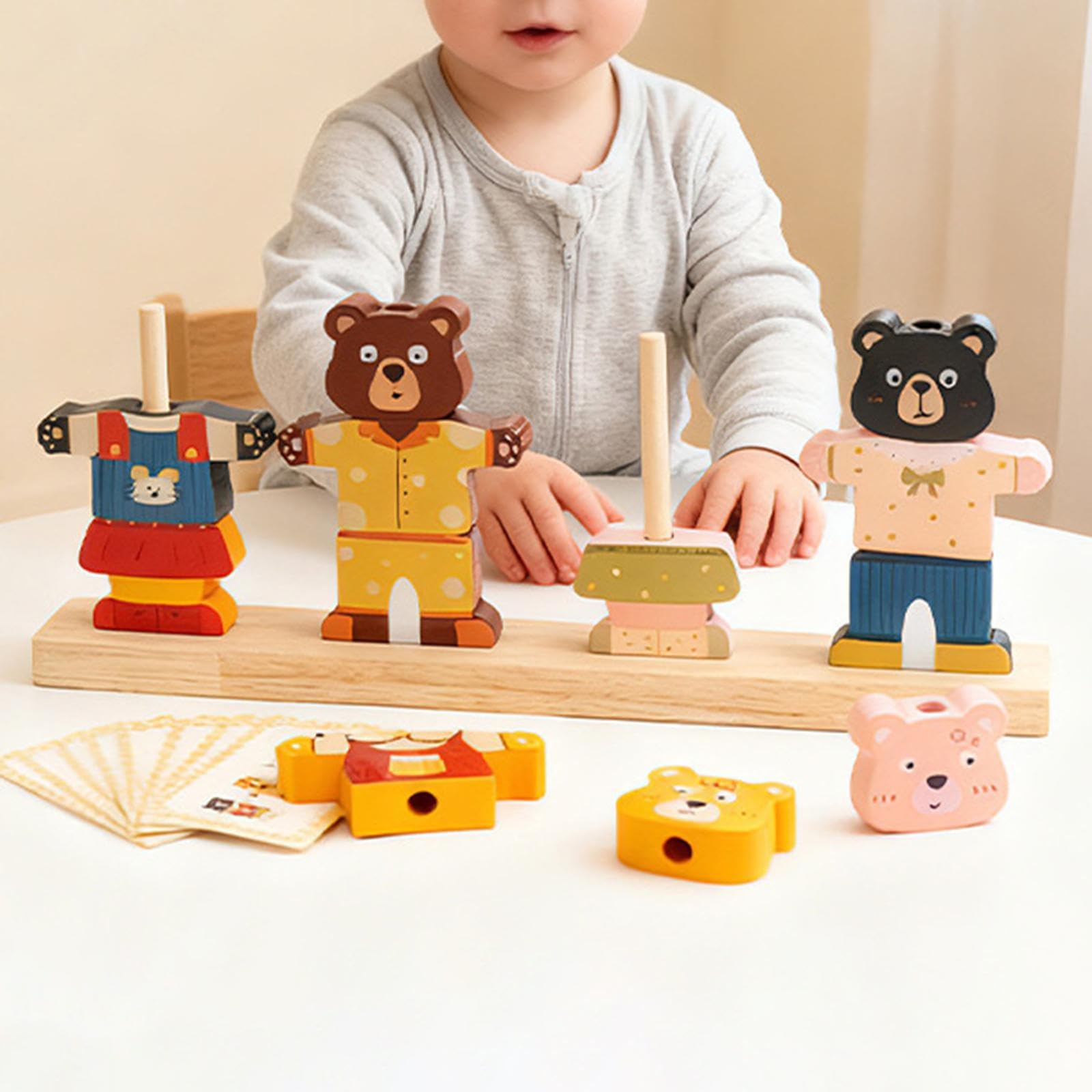 Gioco di Abbinamento di Abiti per Bambini, Perline di Legno, Set di Sequenze.
