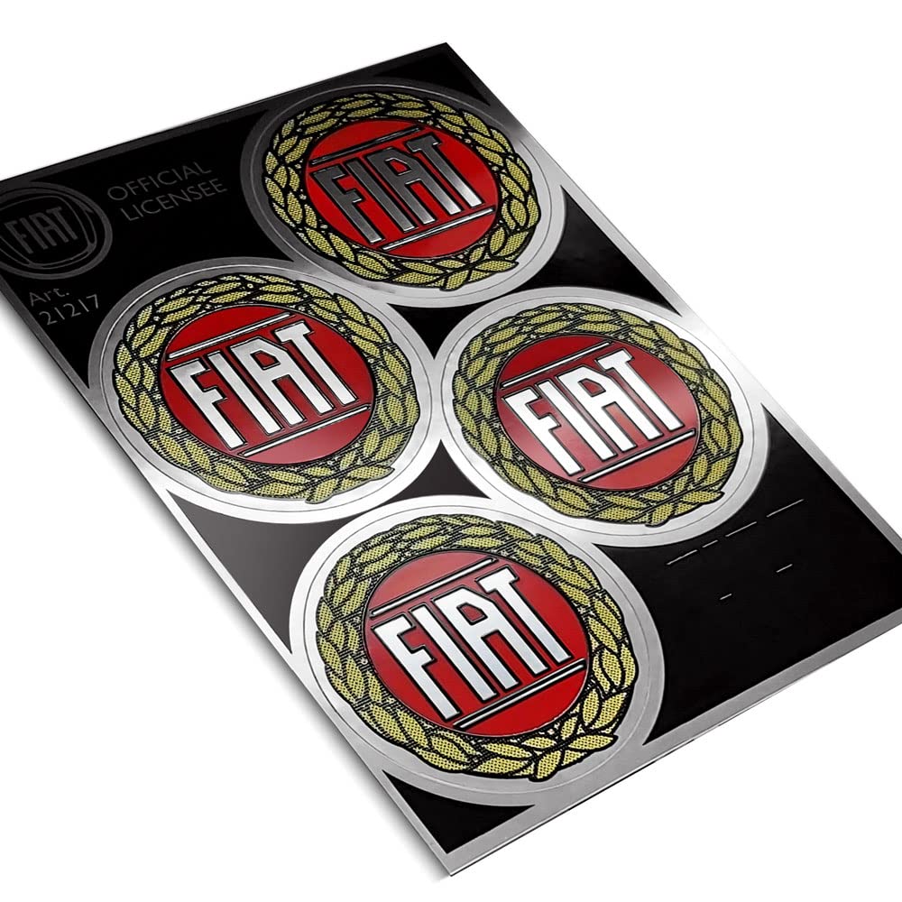 Fiat Autocollants Officiels 4 Logos Rouges 48 Mm - Produit Authentique