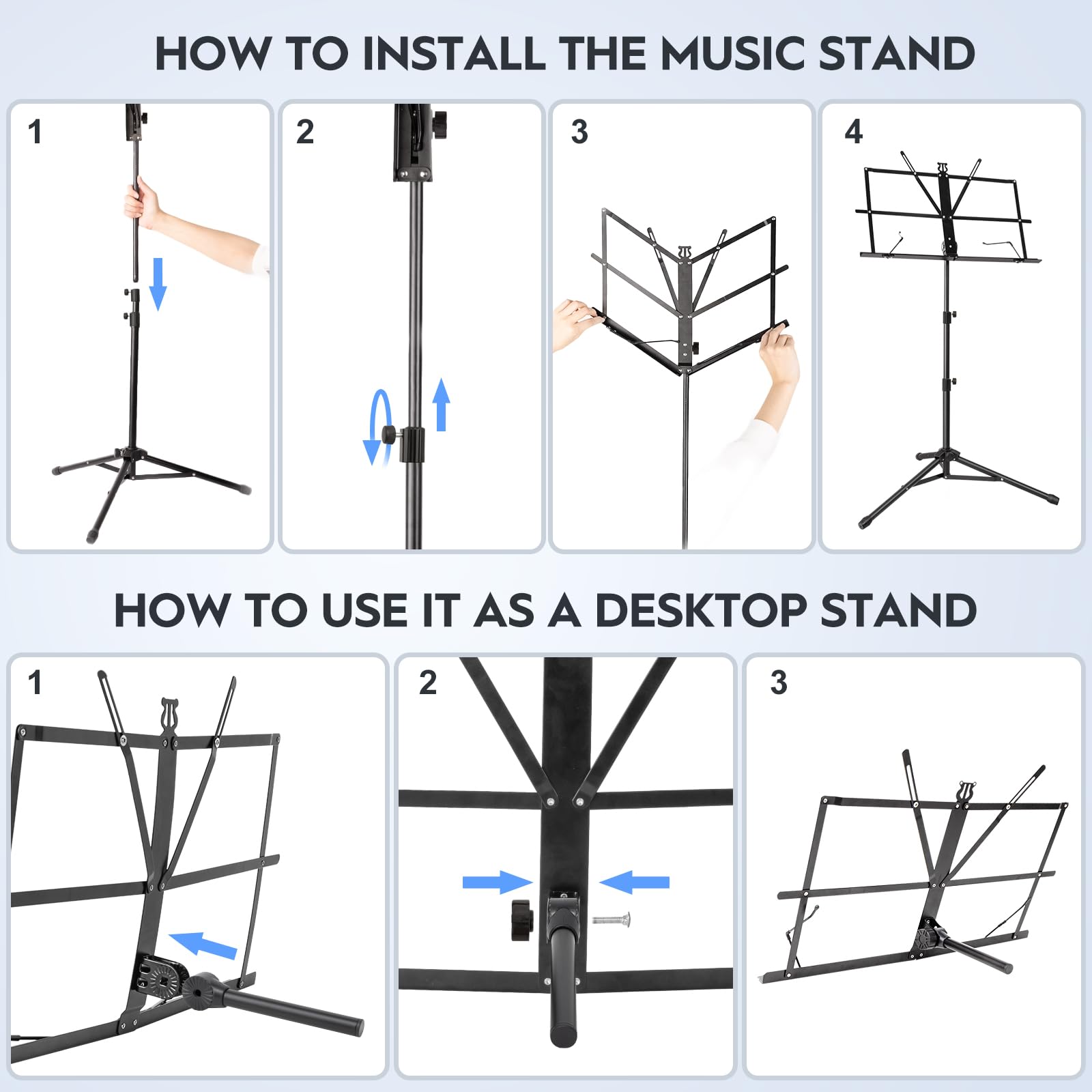 New Bee Foldable Music Stand Stable Dual Use Music Stand Guitar Height Adjustable Music Stand with Carry Bag Music Stand for Children and Adults - Image 4