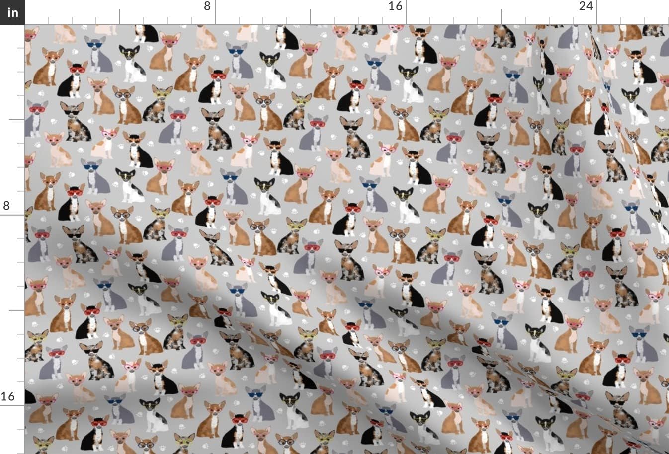 Spoonflower Fabric - Chihuahua Dogs Glasses Gray Chihuahuas Puppy Hipster Friendly Pet Printed on Upholstery Velvet Fabric Fat Quarter - Upholstery Home Decor Bottomweight Apparel