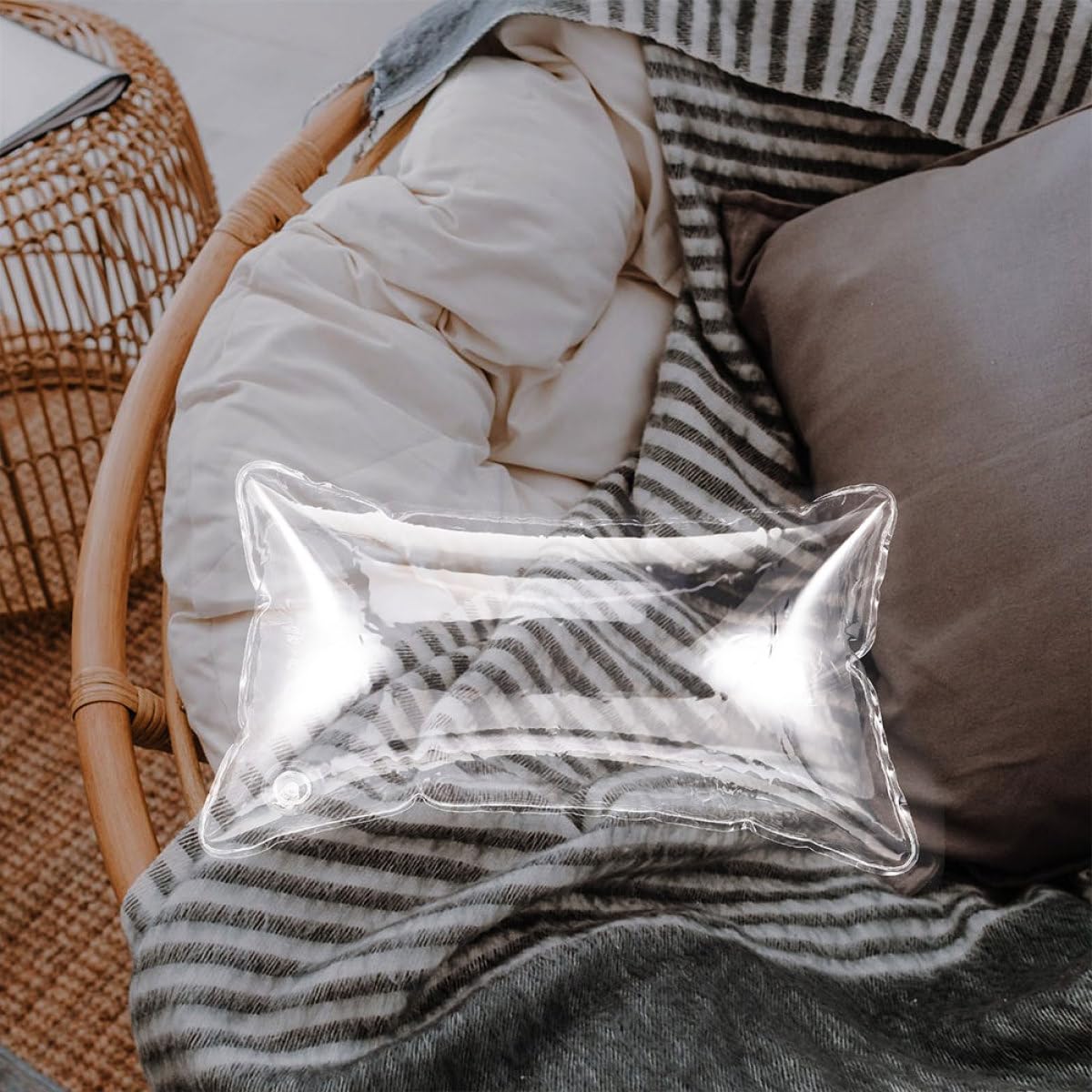 Garneck Coussin Gonflable Transparent 40X70 CM en PVC Respirant Oreiller de Camping Portable et Léger Garniture D’Oreiller D’Extérieur pour Voyages en Voiture et Détente en Plein Air