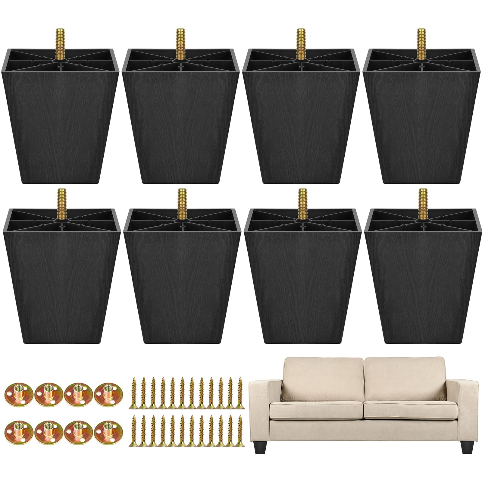 Buy TURSTIN 8 Pack 4 Inch Furniture Legs Plastic Sofa Coach Legs Square