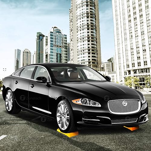 Miniatura 6 de Zone Tech - Rampas protectoras de neumáticos, diseño antideslizante de calidad premium, portátil, altamente visible, color amarillo, reposa ruedas,