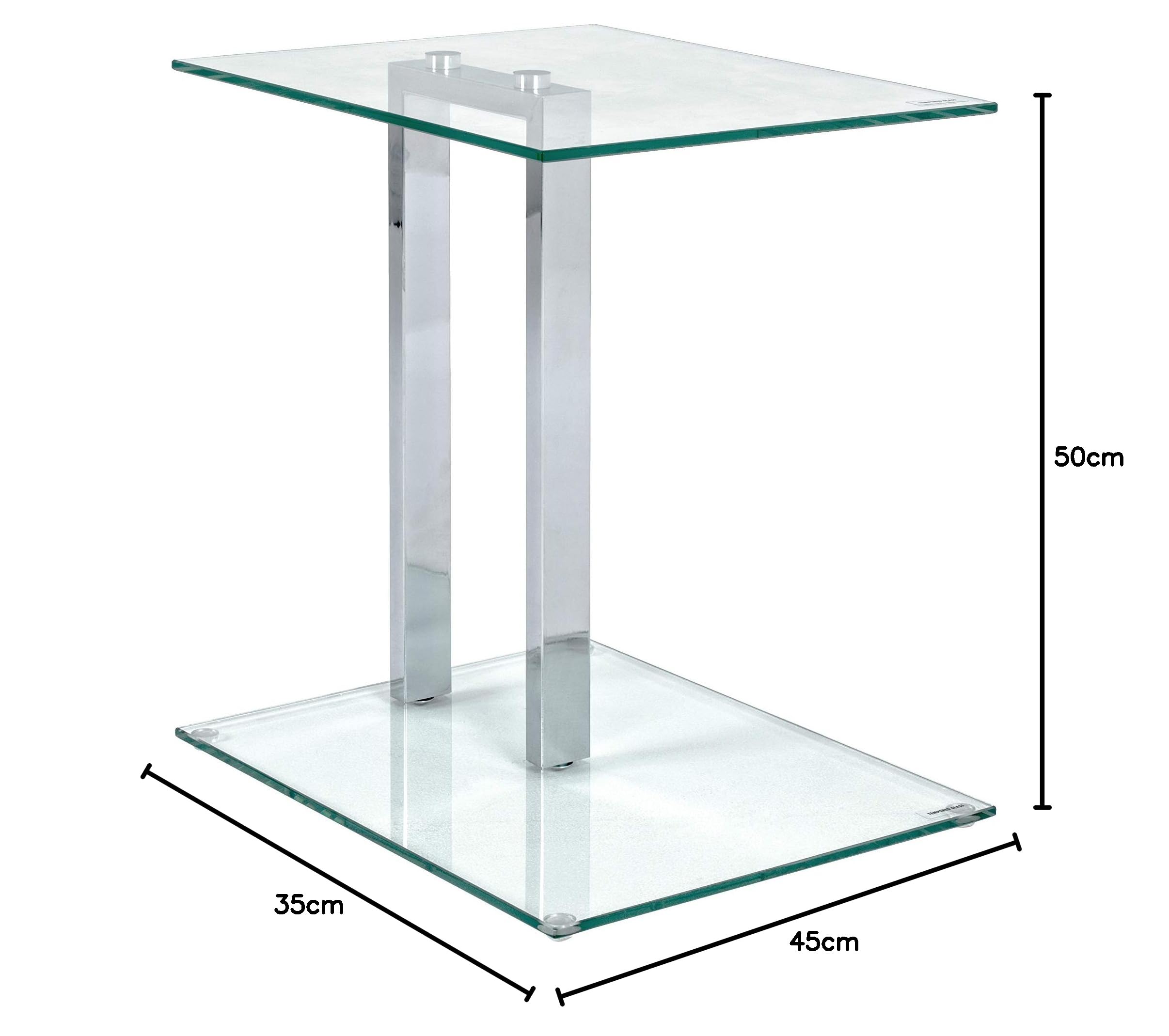 HAKU Möbel Table D'Appoint Chromé Métal Et Verre Trempé - Style Moderne H 47 Cm X 35 Cm