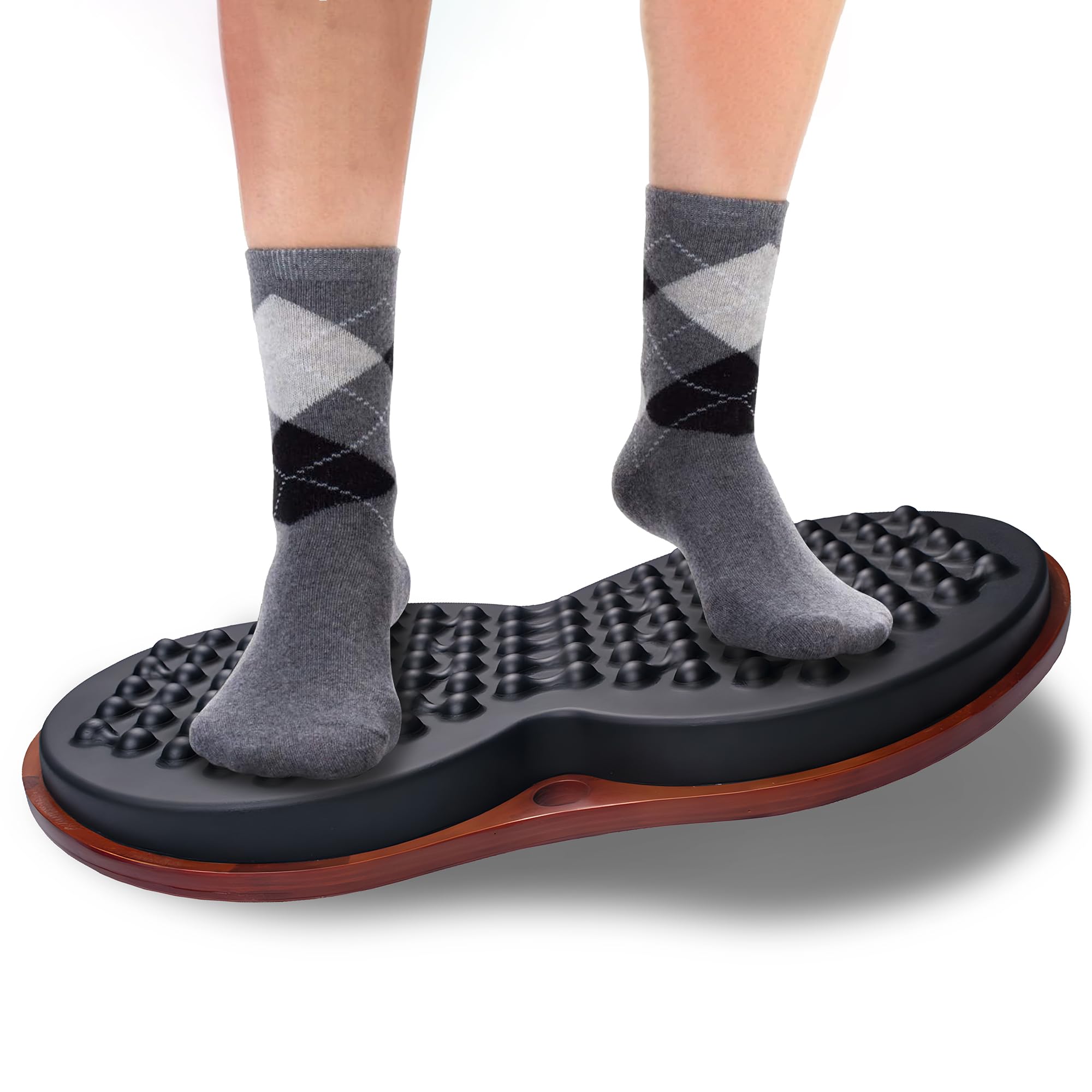 WALKINGDESK Anti Fatigue Balance Board Standing Desk Mat Office, Wooden Wobble Board Comfort Floor Mat to Relieve Foot, Knee, Back Pain, Rocker Board, Standing Desk Accessories, Black