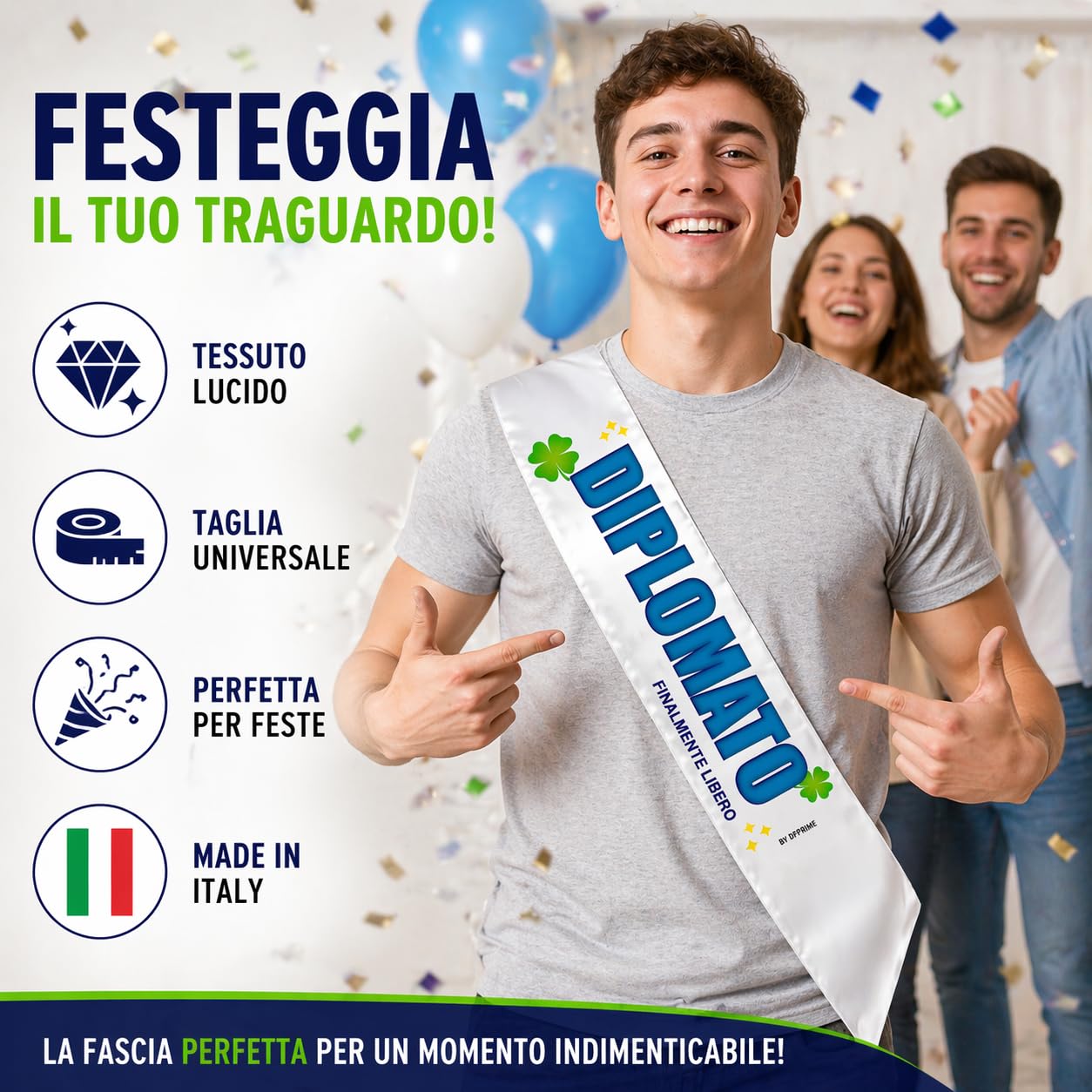 FASCIA DIPLOMATO – Finalmente Libero – Fascia Divertente per Festa di Diploma – Gadget Ironico per Diplomato – Regalo Originale Uomo