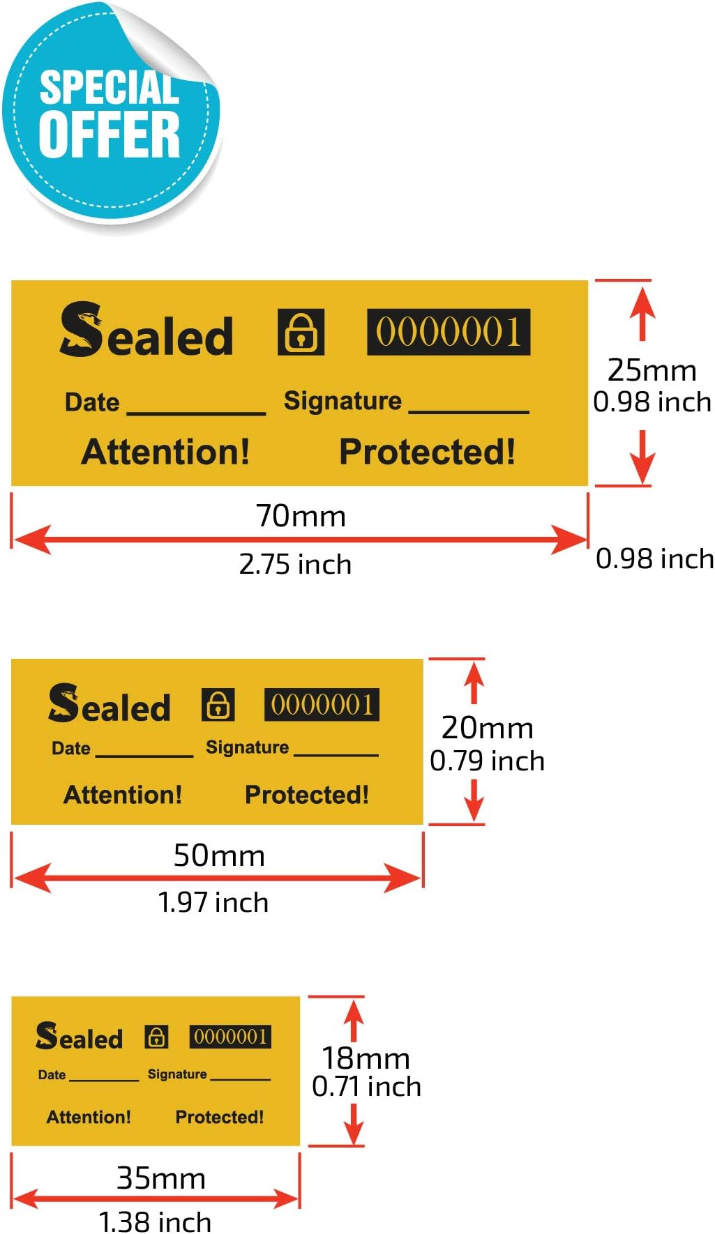Seal - 100 Customs Stickers (Medium Yellow Labels) | Tamper Proof Security Tape with Unique Sequential Serial Numbers | Warranty Void Labels for Evidence & Quality Control | Includes Signature & Date