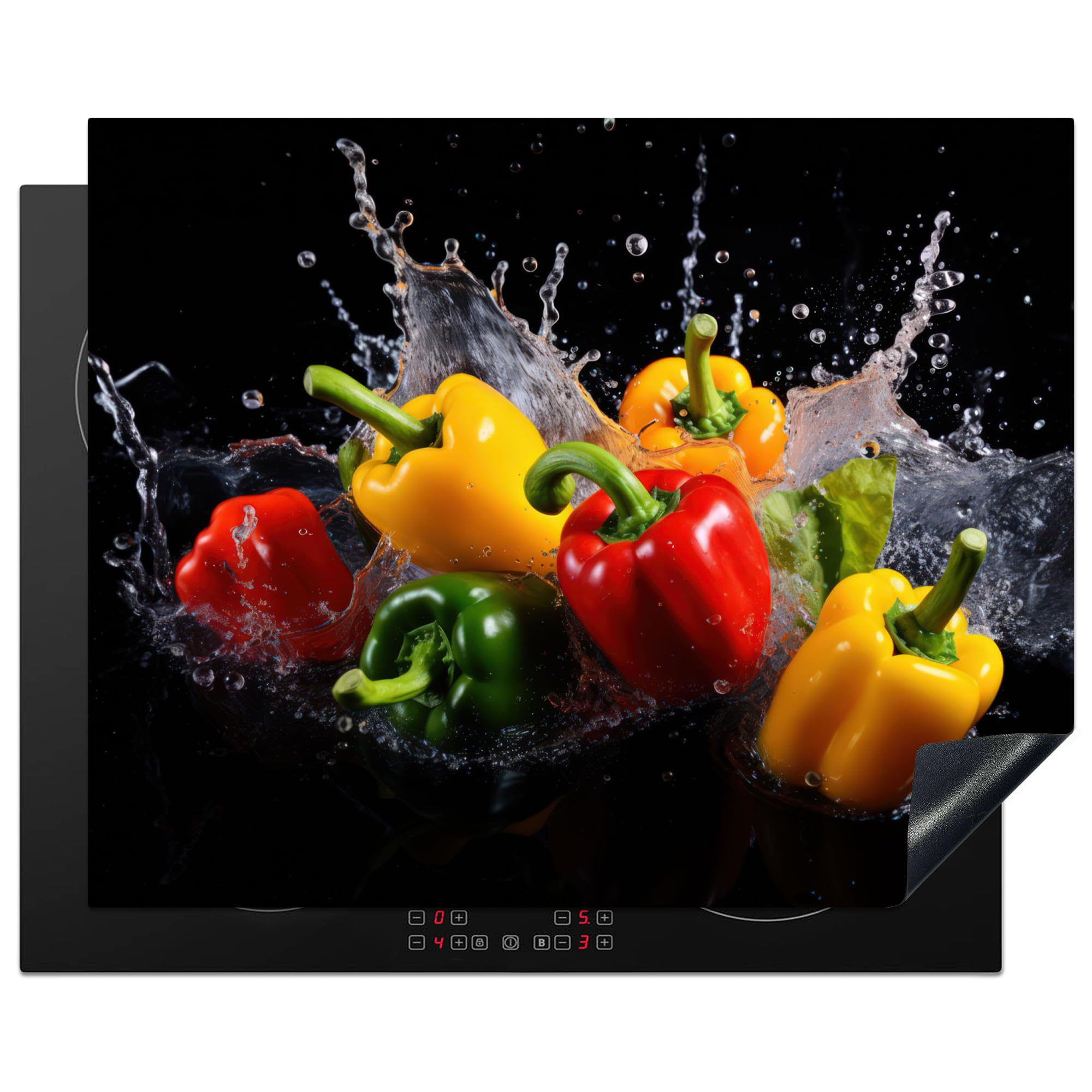 KitchenYeah© Induction Hob Protector Mat 20.5"x25.6" / 65x52 cm Cooker Top Protectors Cover Ceramic Covers Electric Hobs Vinyl Sweet Pepper - Black - Water - Red - Yellow