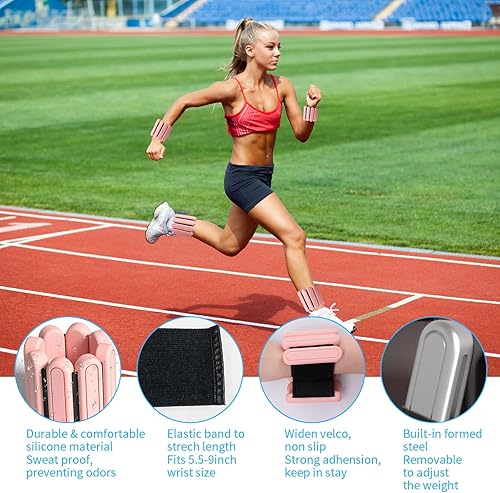 Miniatura 3 de Pesas ajustables para muñeca y tobillo para hombres y mujeres, juego de 2 (1 libra cada uno), brazaletes de silicona, pesas de resistencia al