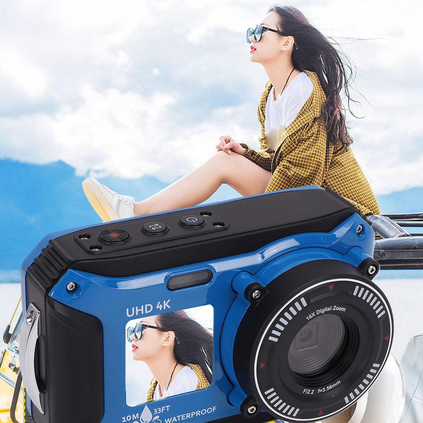 4K-Unterwasserkamera, 64-MP-Foto, 120 Minuten Betriebszeit, 128 GB Speicher, Vorder- und Rückbildschirm, ABS-Material, 16-Fach-Zoomkamera Zum Schnorcheln