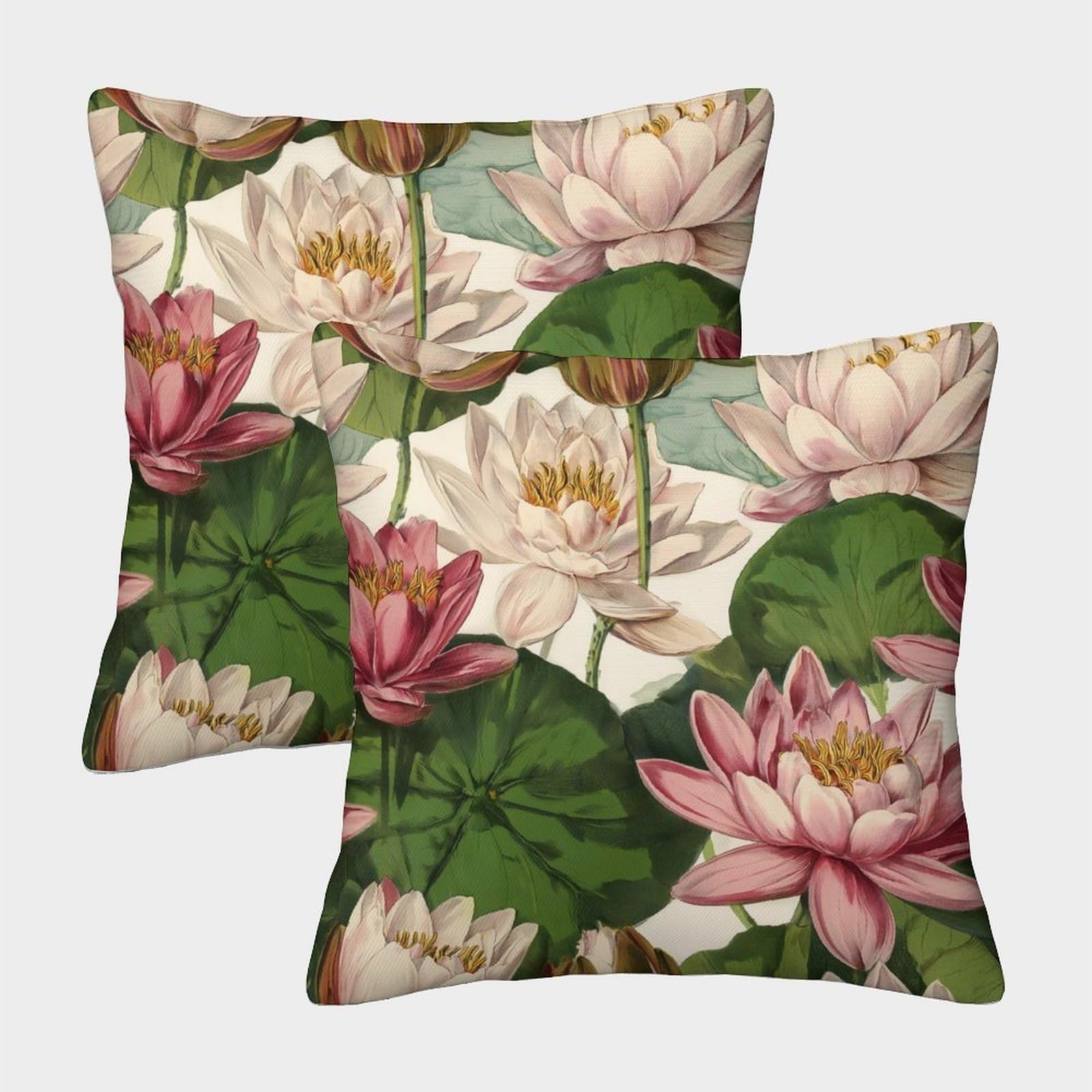 kaiyun 2 Pack 45x45cm Pillow Cases,Water Lilies, Botanical Illustration Style Decorative 3D Printed Cushion Cover,sofa Bed Decorative Cushions