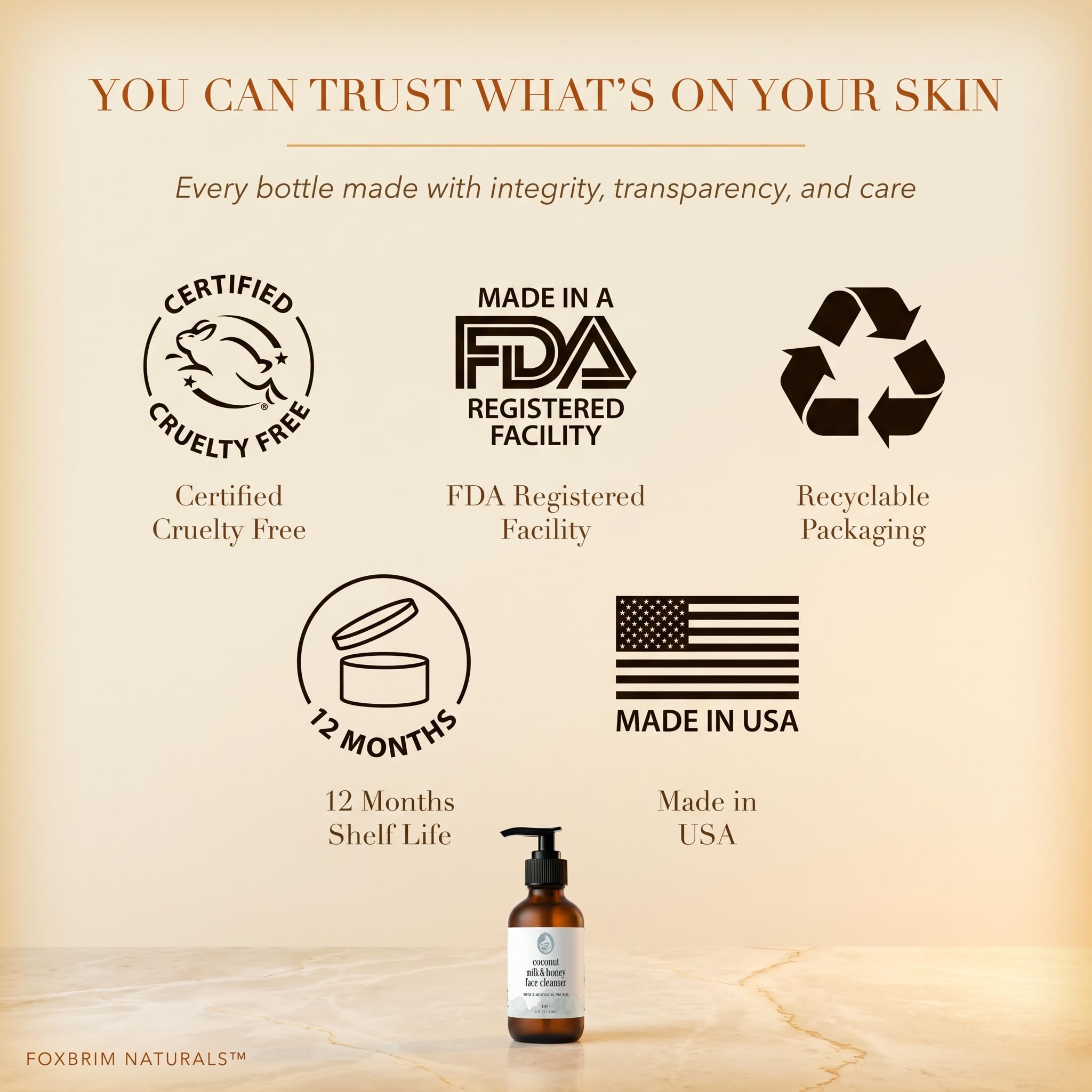 foxbrim facial limpiador con aceite de coco y miel (180ml) suave limpieza facial con aloe vera y extractos de plantas hidratantes, rückfettende Cuidado de maquillaje natural para la cara
