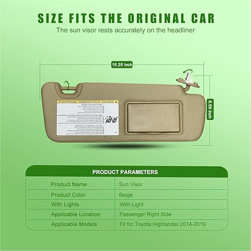 Miniatura 10 de Visera solar del lado izquierdo del conductor para Toyota Highlander 2014 2015 2016 2017 2018 2019 beige con repuesto ligero # 74310-0E072-B0 (lado