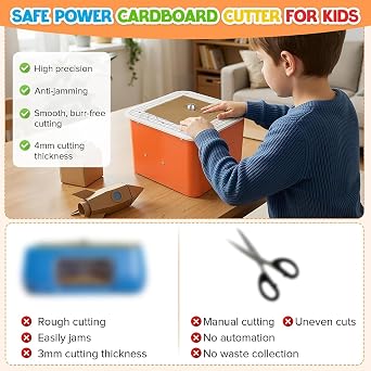 Bladeless Electric Cutting Tool for Cardboard, 45W Power, Adjustable Thickness 0-4mm, Includes Scrap Drawer and Circle Cutter for School Projects and Creative Crafting