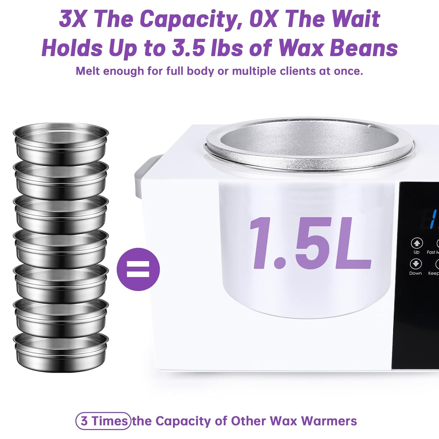1.5L Large Capacity Digital Wax Warmer - Smart Touch Screen Wax Melting Pot with Precise Temp Control (86-275°F), Fast 5-Min Heat, for Professional Hair Removal & SPA, with Silicon Spatula & 50 Sticks