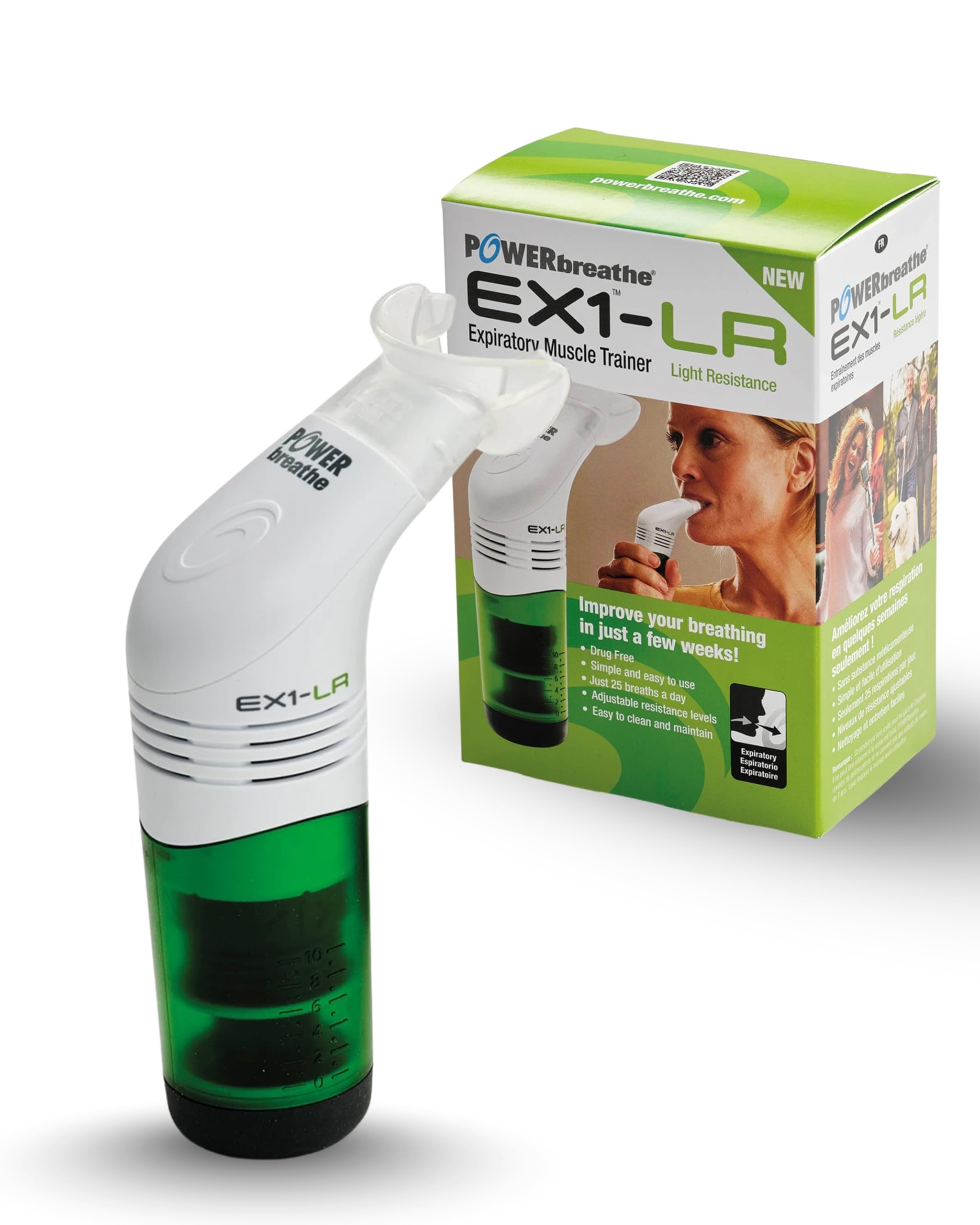 POWERBREATHE EX1 I Leichter Widerstand I Atemtrainer zur Stärkung der Atemmuskulatur I Exspirationsmuskeltrainer mit 11 Stufen I Atemtrainingsgerät für Atemübungen