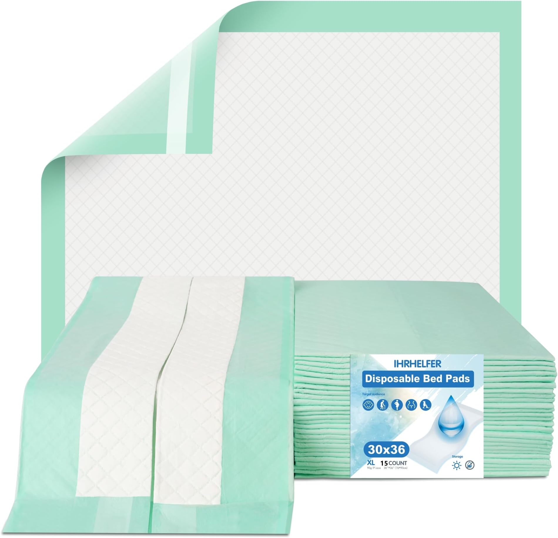 Disposable Ultrasorbs Premium Bed Pads Incontinence Changing Pads Heavy Duty Ultra Absorbent Underpads Chucks Pads Pee Pads for Adults Kids Elderly Pet (XL 30x36inch, 90g/Piece, 15 Count)