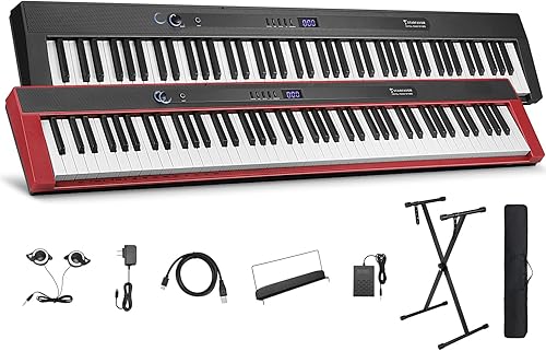 Miniatura 9 de Starfavor Teclado de piano de 88 teclas, piano digital compacto Bluetooth con 88 teclas semipesadas, teclado eléctrico económico con soporte, pedal